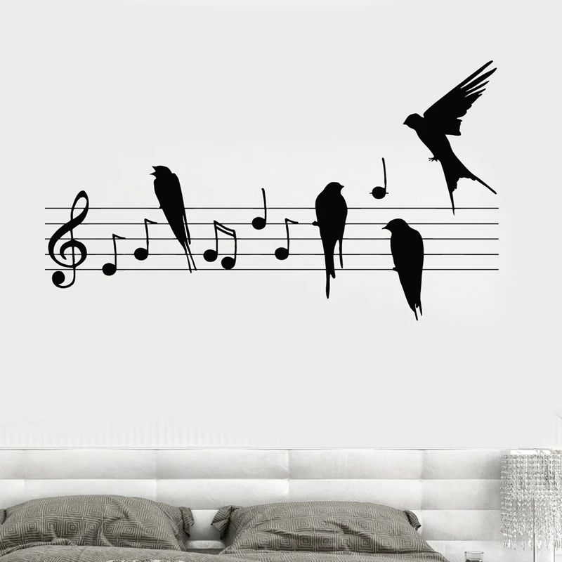 

Wall Decal Notes Music Birds Romantic Vinyl Wall Stickers Home Decoration Living room Bedroom DIY Art Murals JG2664