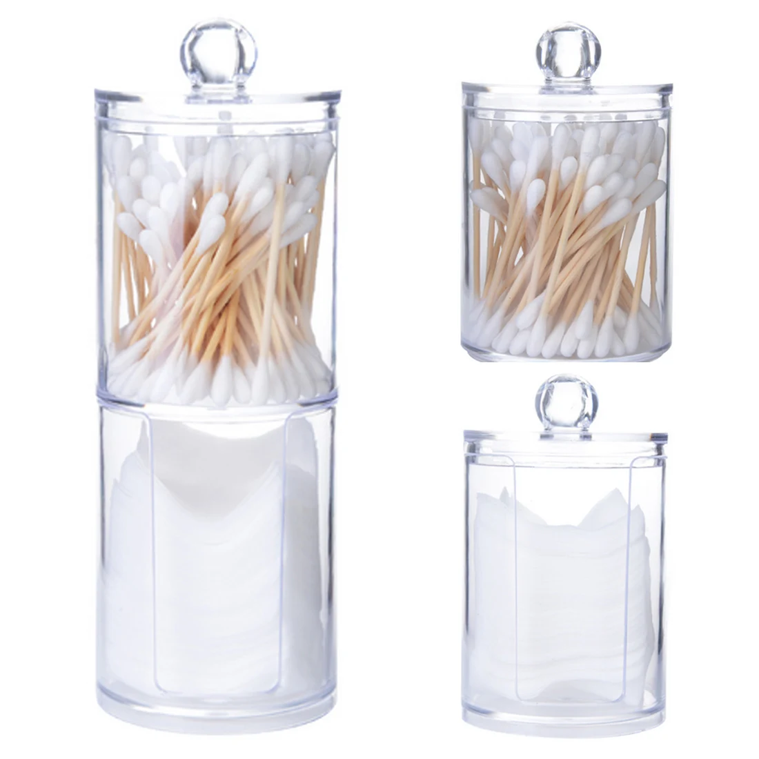 2 Layers Trabsperate Clear Acrylic Cotton Swab Organizer Box Protable Cosmetics Round Container Makeup Pad Storage Case | Красота и
