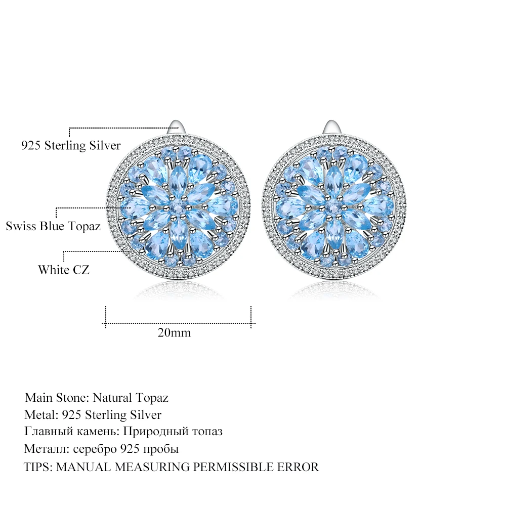 

Gem's Ballet 7.37Ct Natural Swiss Blue Topaz Gemstone Stud Earings 925 Sterling Silver Cocktail Earrings For Women Fine Jewelry