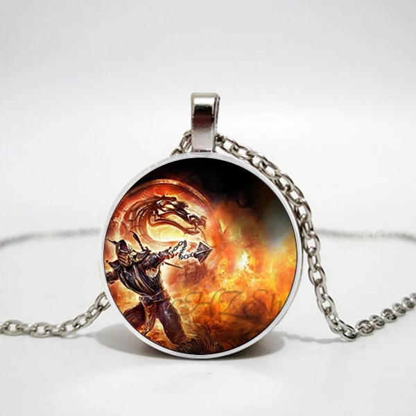 Поступление ожерелье Mortal Kombat ручной работы стеклянный купол Скорпион Подвеска
