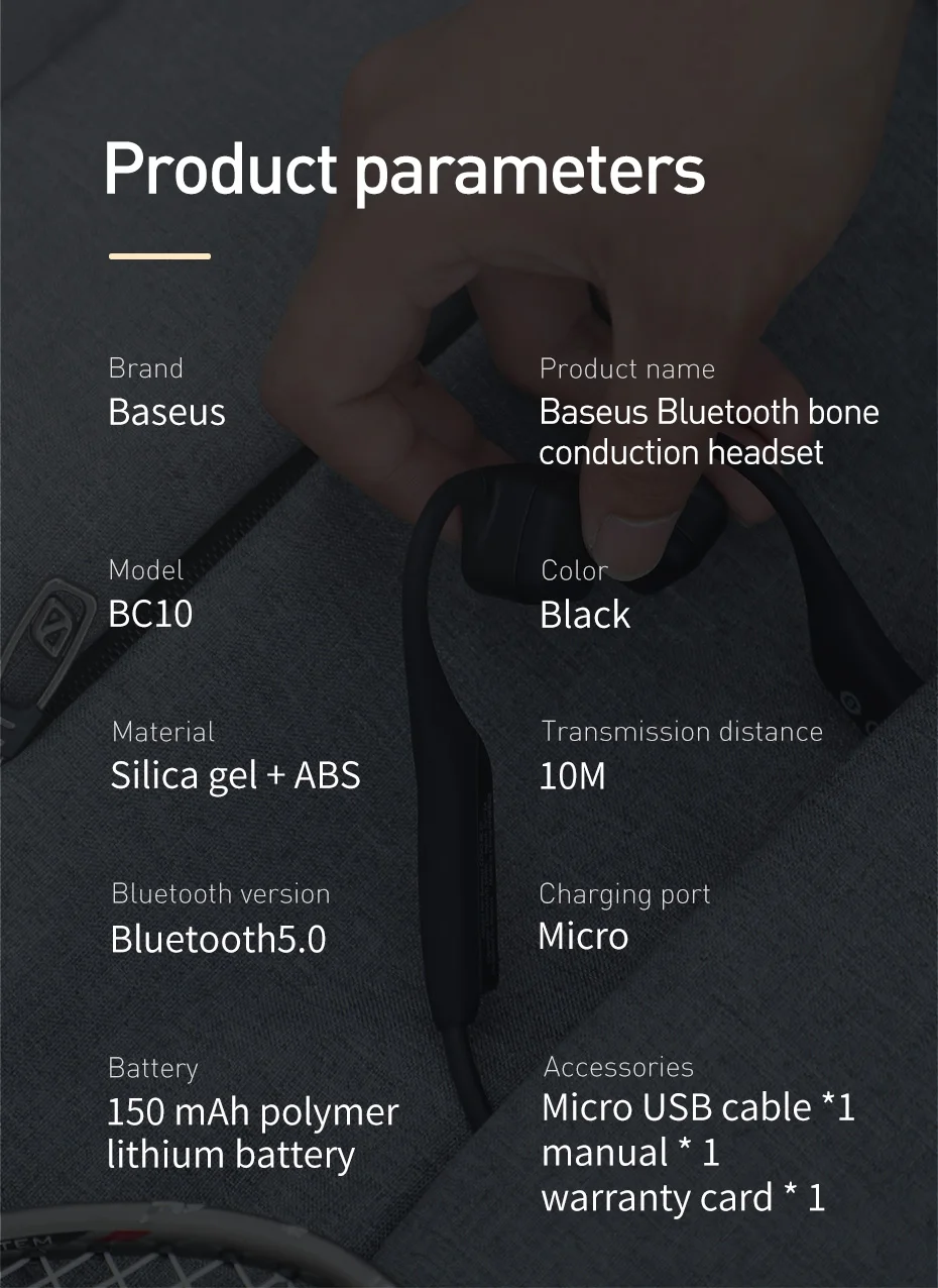 Baseus Bluetooth 5,0, наушники с костной проводимостью, беспроводные Bluetooth наушники, спортивные стерео наушники, гарнитура для iPhone, Xiaomi Pad