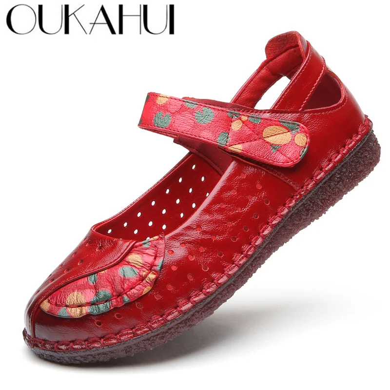 Босоножки OUKAHUI женские из натуральной кожи винтажные сандалии на низком каблуке