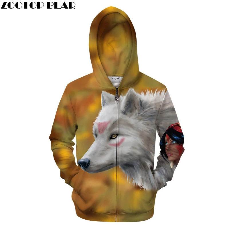 

Красота 3D толстовки с капюшоном на молнии Для мужчин худи с принтом волка Уличная спортивный костюм свитшоты на молнии с принтом в стиле «За...