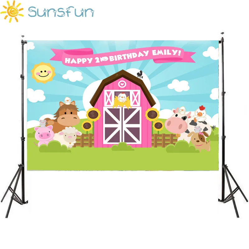 Sunsfun ферма тема фон для фотосъемки розовый сарай животные Barnyard дом Дети День