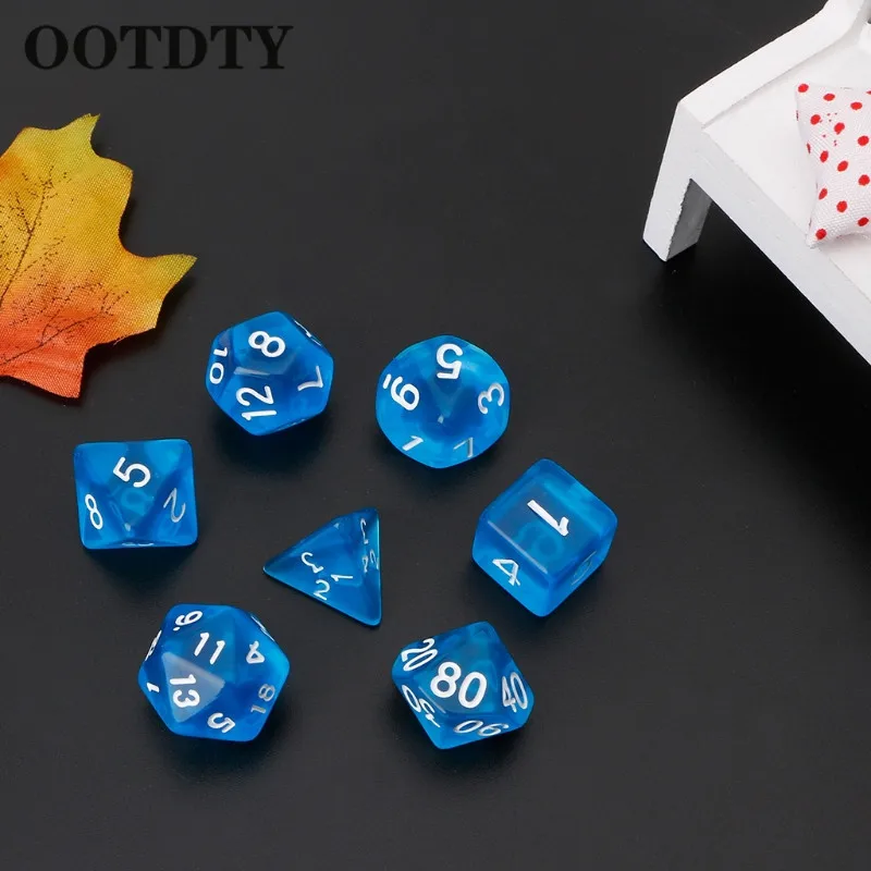 OOTTDTY 7 шт. прозрачные многогранные игровые кубики для драконьего Pathfinder D20 D12 2xD10 D8 D6