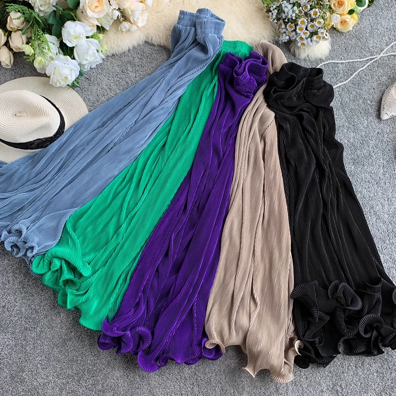 2019 новые модные женские широкие брюки с высокой талией плиссированные