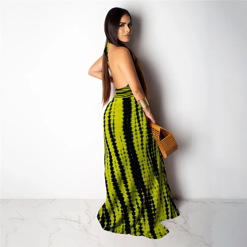 Сексуальное женское платье макси в стиле бохо Клубное зеленое с открытой спиной