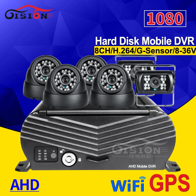 WIFI + GPS 8CH AHD HDD жесткий диск для автомобиля мобильный видеорегистратор с 6 шт. 2.0MP 3