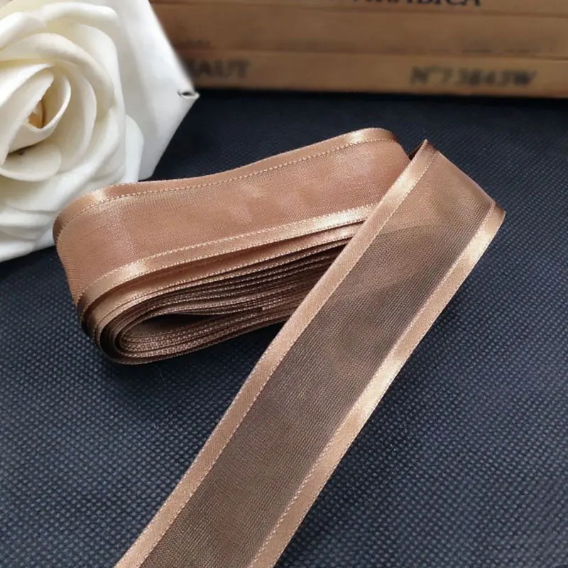 Golden brown 5 м, 25 мм, атласная лента из органзы для края, для украшения свадебной вечеринки, лента ручной работы, подарочная упаковка, банты для волос, сделай сам, Рождественская лента - Цвет: Golden brown