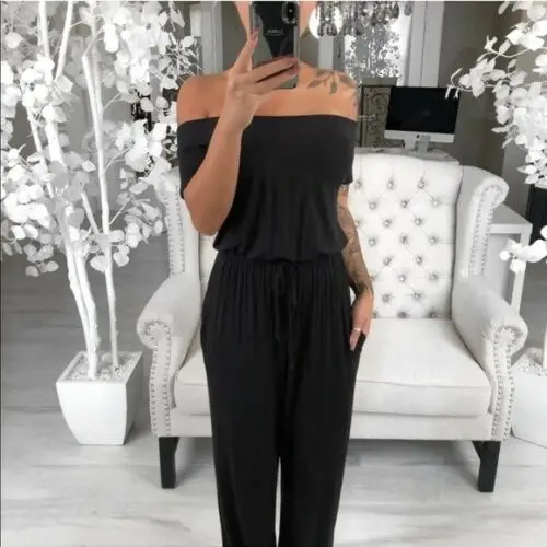 

New Women Off-shoulder Wide Legs Bodycon Jumpsuit Romper Playsuit Summer