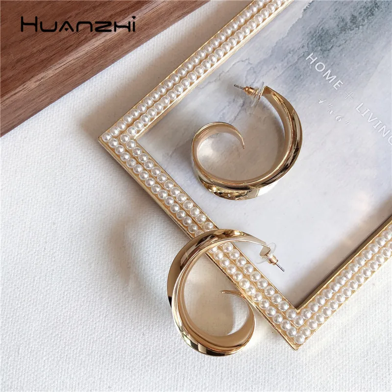 HUANZHI 2019 Преувеличенные ретро позолоченные металлические изгибы неправильные в