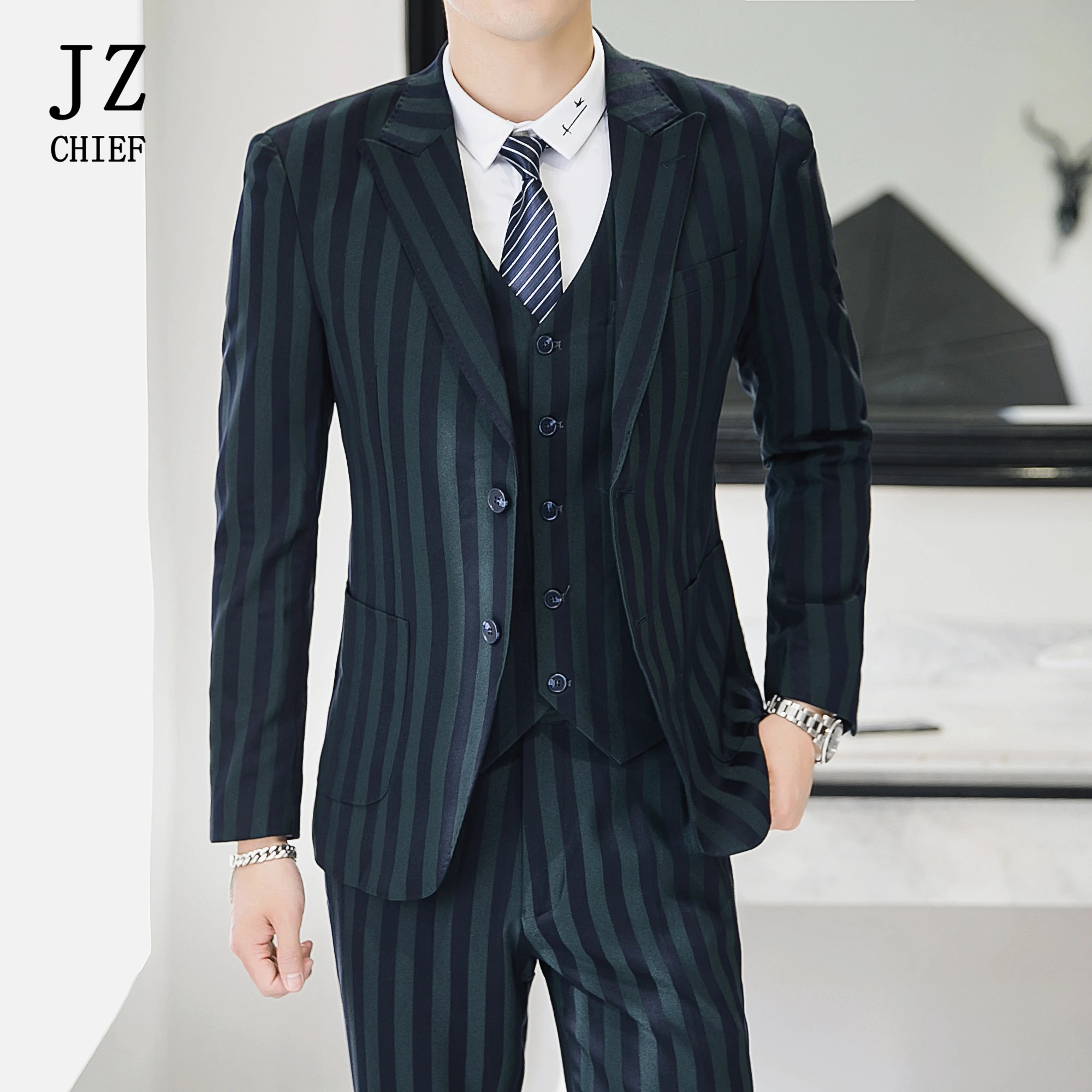 JZ главный Свадебный костюм для мужчин жениха из трех предметов клетчатый Блейзер