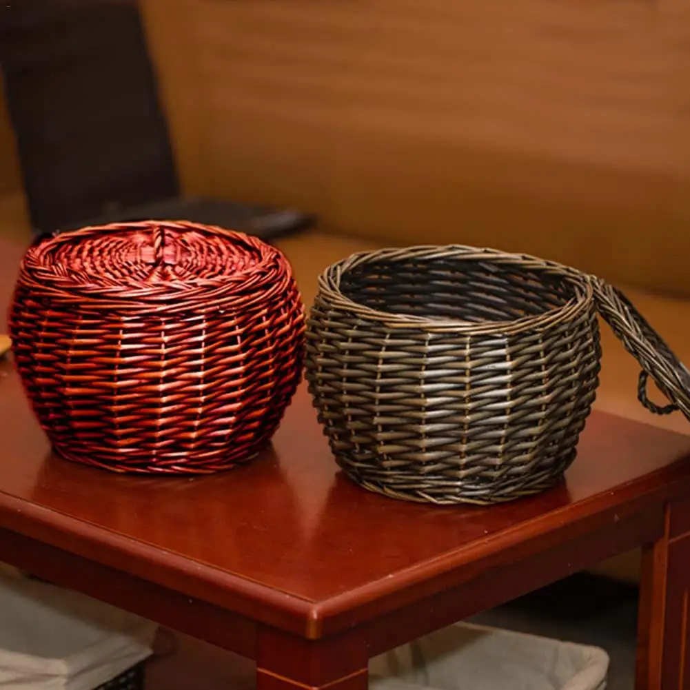 Плетеная корзина для хранения ручной работы с крышкой Органайзер макияжа