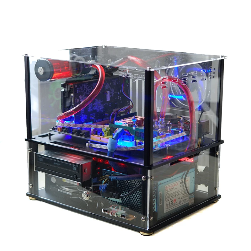 DIY Acrylic transparent chassis Open Frame Horizontal MATX PC case Water Cooling host Box computer Parts gabinete computador