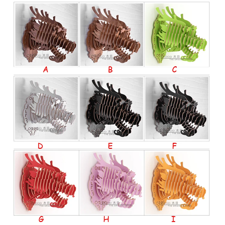 

1 set 9 Color 15*17 Inch Chinese Dragon DIY Wooden Animals Head Wall Hanging For Art Home Wall Decoration IW-WD011