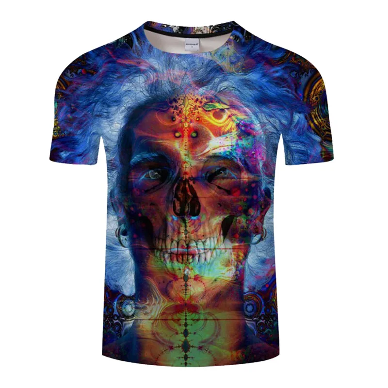 Мужская футболка с коротким рукавом Camiseta в стиле хип-хоп 3d принтом черепами 2019 |