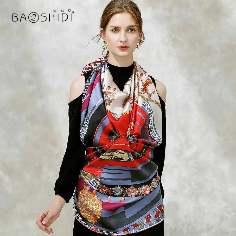 Женский шарф ручной работы BAOSHIDI из 100% шелка Элегантная Шелковая шаль|brand women