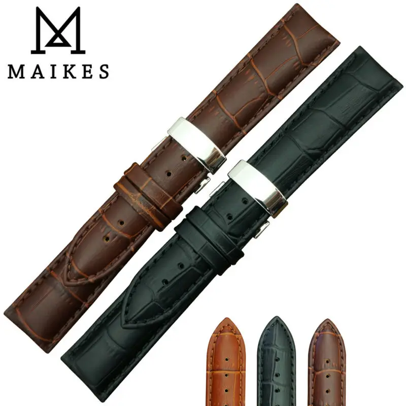 Ремешок для часов MAIKES из натуральной телячьей кожи с застежкой бабочкой 18 мм 20 22