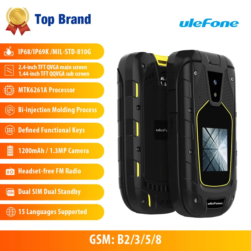 Ulefone бронированный флип IP68/IP69K водонепроницаемый мобильный телефон 1200 мАч