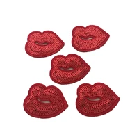 10pcs small red lips sequined iron on patches for shoes hats bags diy sewing