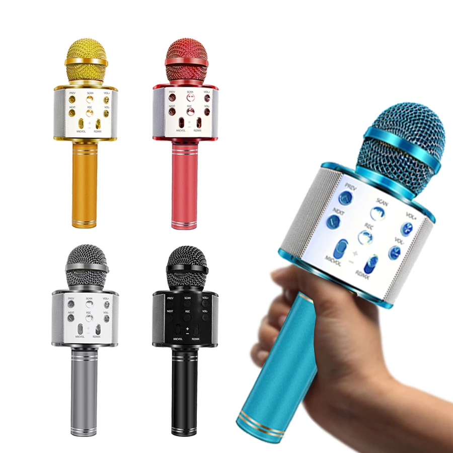 WS-858 Bluetooth беспроводной микрофон ручной караоке микрофон USB мини домашний KTV для воспроизведения музыки пение динамик плеер