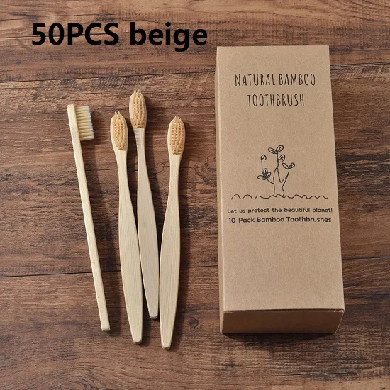 50PCS beige 50-Pack Vegan мягкая Щетинная зубная щетка бамбуковая зубная щетка cepillo dientes натуральная эко Capitellum бамбуковая фибра бамбуковая зубная щетка - Цвет: 50PCS beige