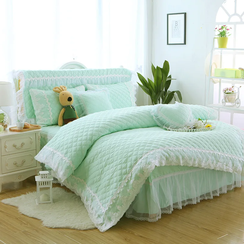 Princess bedding set thicken quilted duvet cover Korean style bed linen 100% cotton freshness skirt | Дом и сад