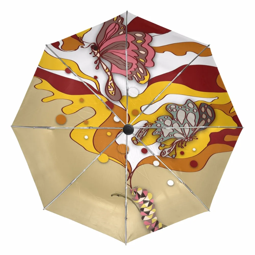 

Creative Cocoon Into Butterfly Pattern Umbrella Three Folding Fully Automatic UV Protection Umbrella For Women Portable Parasol