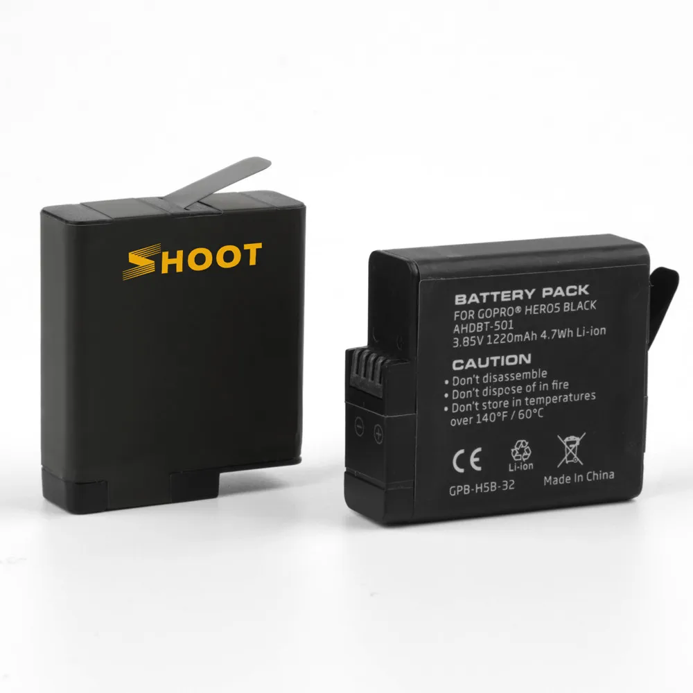 SHOOT Dual Port зарядное устройство с 2 шт 1220mAh батарея для GoPro Hero 5 6 7 Черная Камера Go Pro