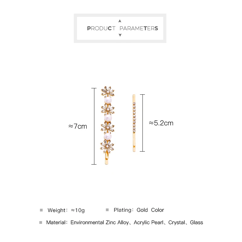 Корейские 2 шт. Асимметричные заколки для волос золотого цвета стеклянные цветы