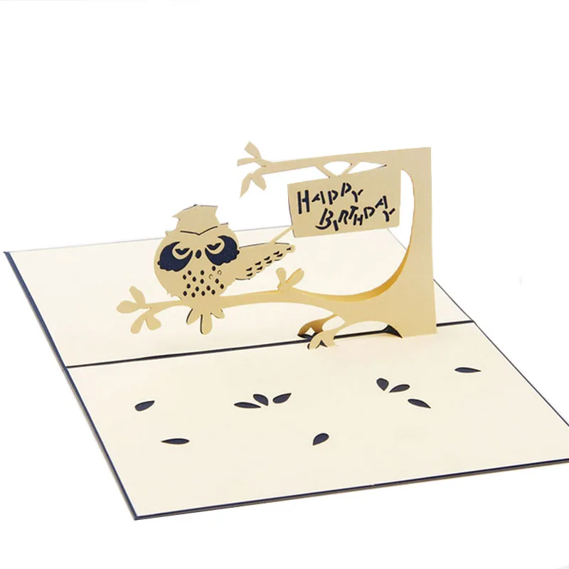 3D Поп бумага Оригами лазерная резка Сова поздравительные открытки День рождения