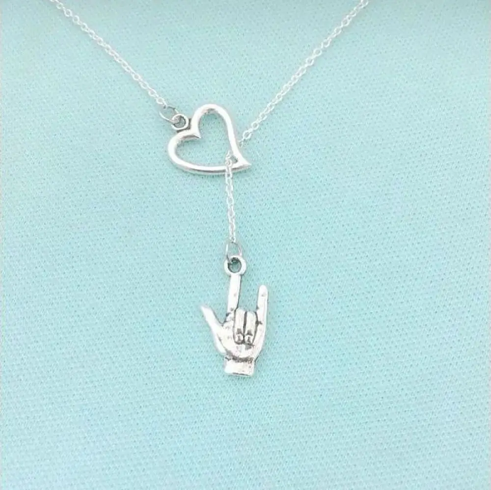 Хит цинковый сплав Древний серебряный в форме сердца с надписью I Love You ожерелье