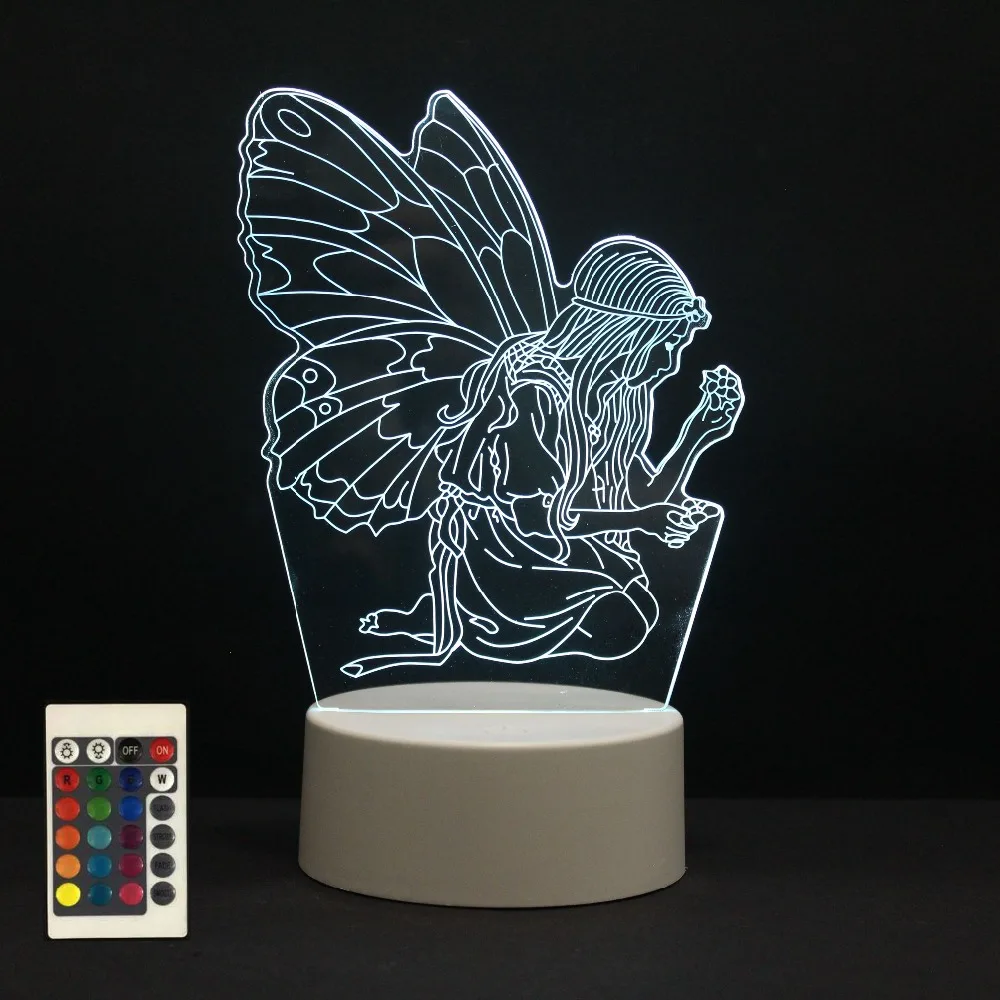 3D светодиодный ночник Ангел 7 цветов Изменение сенсорный переключатель голограмма атмосфера Новинка лампа для украшения дома визуальная Иллюзия подарок