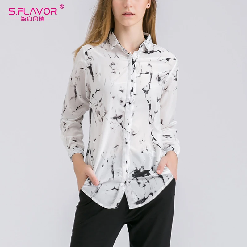 S. FLAVOR Женская Повседневная рубашка с длинным рукавом 2019 женская блузка отложным
