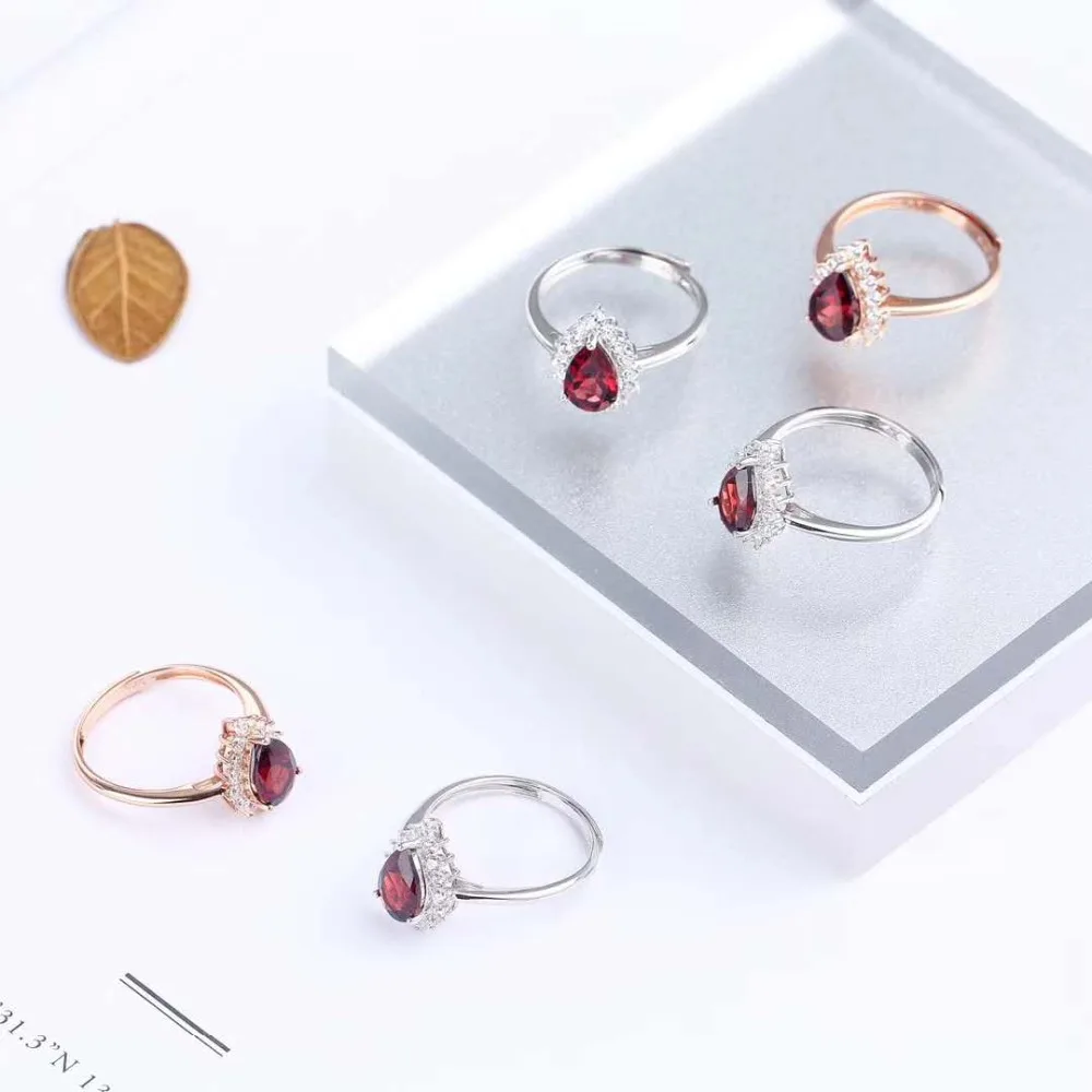 Dripping - shaped Natural Red Garnet Ring Solid 925 Sterling Silver Senior Lady Jewelry Romantic Wedding Engagement MEDBOO | Украшения и