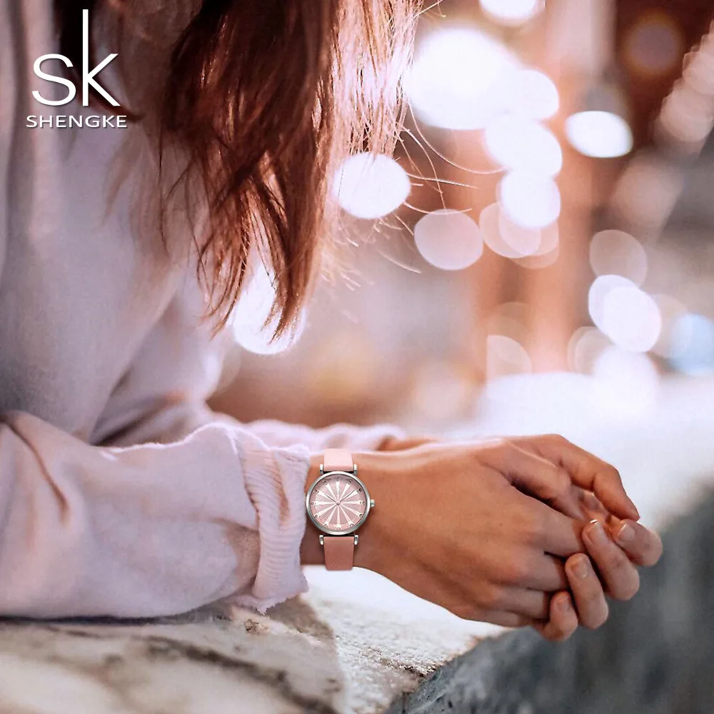 Женские часы SK роскошные женские SHENGKE с кожаным ремешком для женщин модные