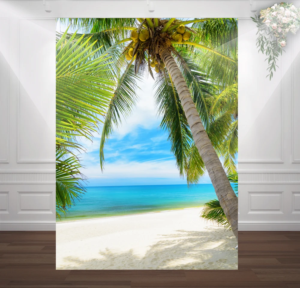 Фотофон HUAYI море пляж тропический морской берег с кокосовым деревом|Фон для