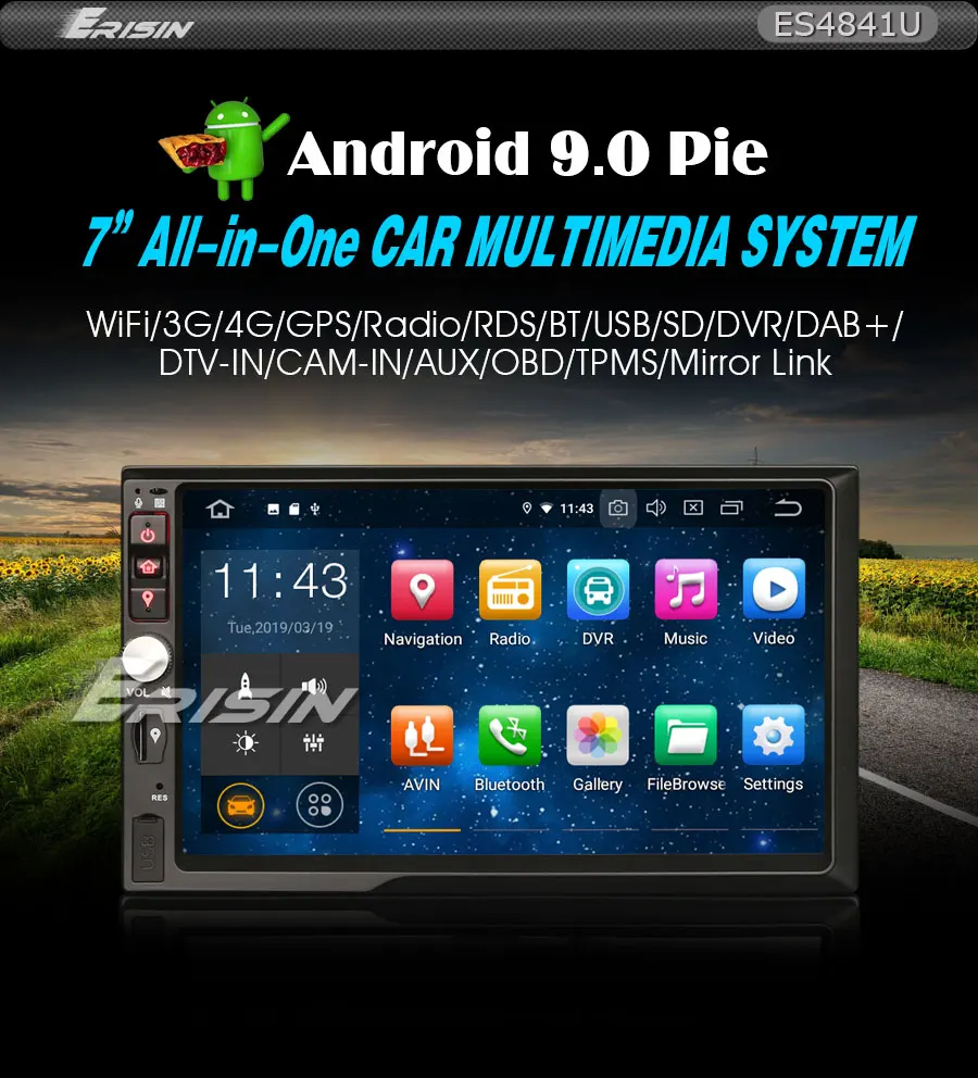 Erisin ES4841U " двойной Din Android 9,0 Авторадио DAB+ gps Bluetooth WiFi TDT Радио RDS USB Navi