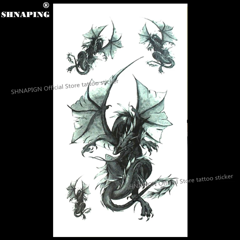 SHNAPIGN Гигантский черный дракон временная татуировка боди арт флэш наклейки 17*10 см