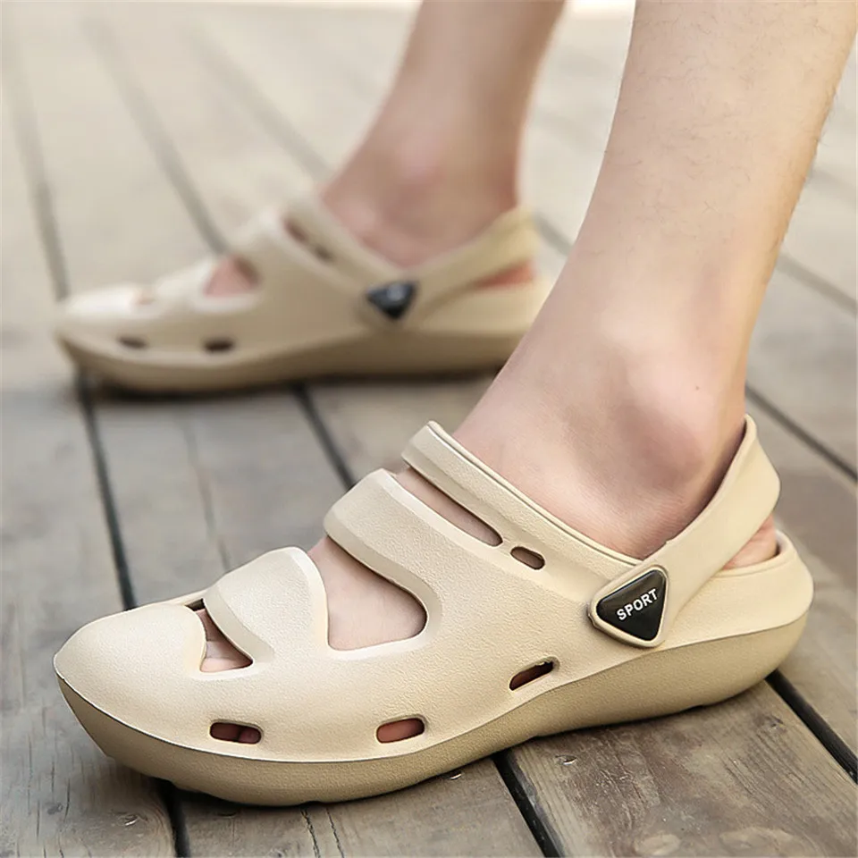 Большие Size39 45 Летние мужские сандалии Мужские шлепанцы Уличные пляжные из пластика Повседневная дышащая
