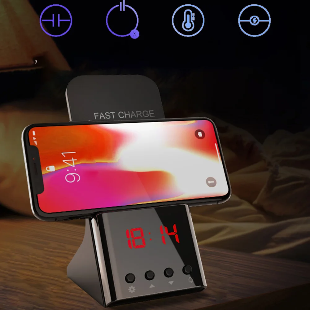 Новое Быстрое беспроводное зарядное устройство с будильником подставка для
