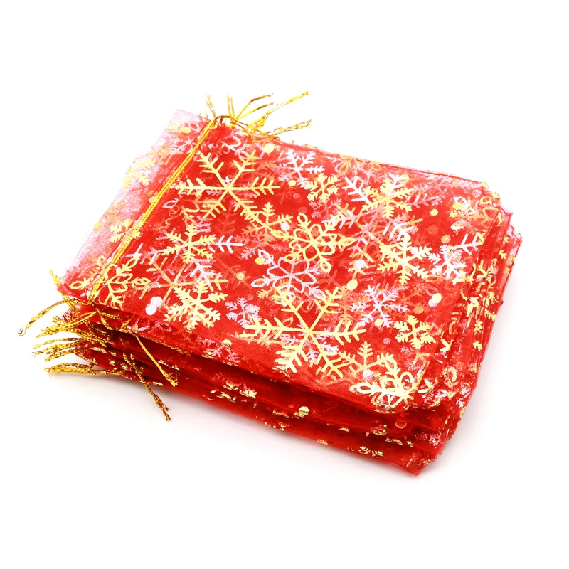50pcs/lot White Organza Bags 7x9 10x14 13x18cm Wedding Christmas Candy Gifts Packaging Snowflake Drawstring Pouch Gift Bag | Дом и сад