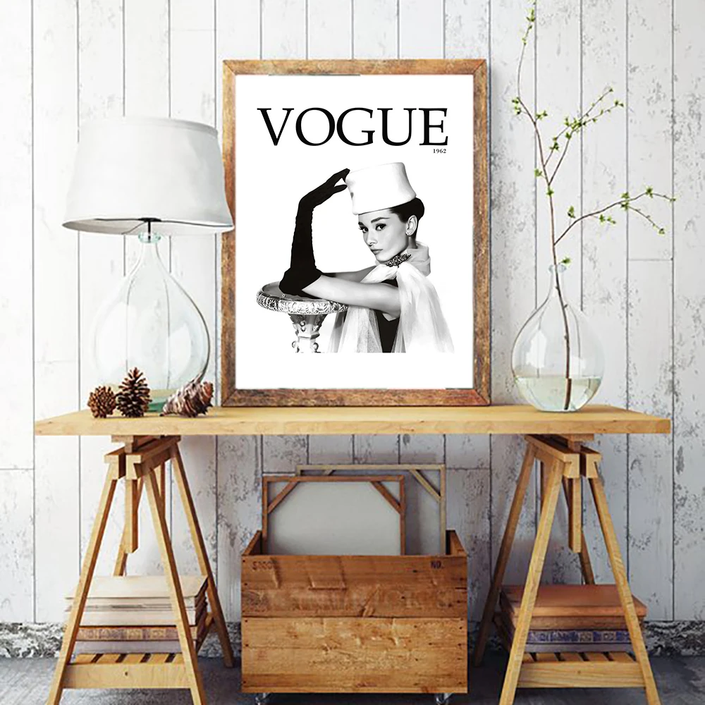 Плакат Vogue Хепберн настенное искусство холст черно белые плакаты и принты