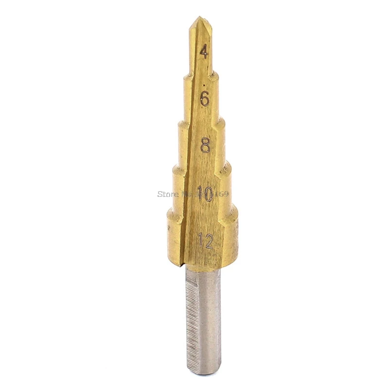 

For 4-12mm Gold Tone Triangle Shank Titanium-Plated Straight Flute 5 Step Drill Bit Promotion