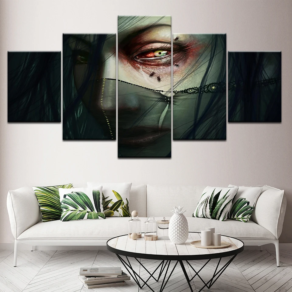 Картина на холсте женщина в маске 5 шт. Настенная картина модульные обои плакат