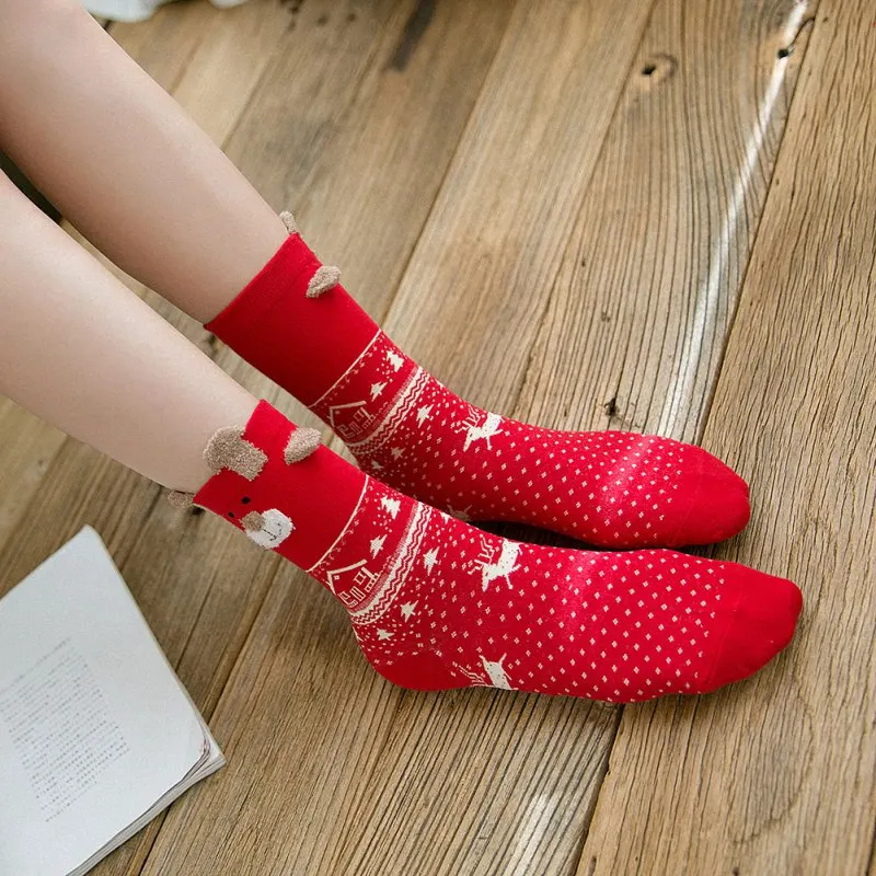 Random Color Fashion 1pair Female Women Christmas Deer Design Casual Knit Wool Socks Warm Autumn Winter | Женская одежда