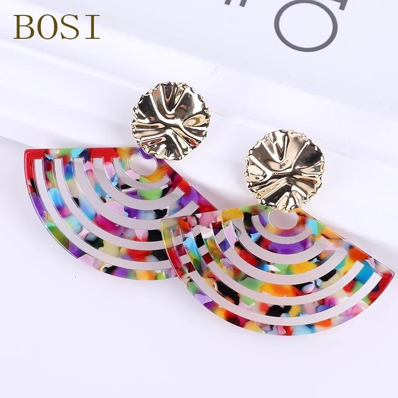 2 Boho полукруг Акриловые леопардовые серьги для женщин Смола Мода уксусная кислота ювелирные изделия металлические геометрические серьги-капельки заявление - Окраска металла: 2
