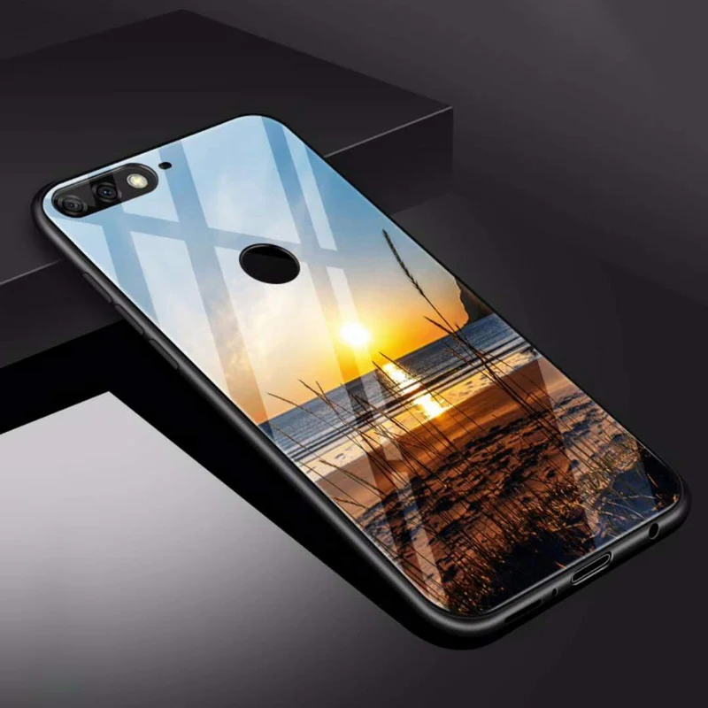 Для Huawei P Smart Case PSmart задняя крышка из закаленного стекла для телефона черный