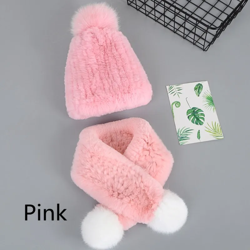 pink Детская шапка из кроличьей шерсти; шарф; комплект из двух предметов; зимняя теплая одежда для детей 4-10 лет; Идеальная детская одежда унисекс - Цвет: pink