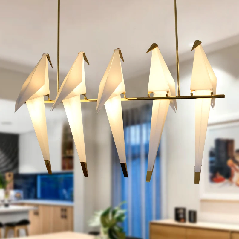 Origami bird pendant lamp Kitchen Dining room luminaria de teto pendente Gold Bird Cage Paper Lamp shades Chandelier Fixtures